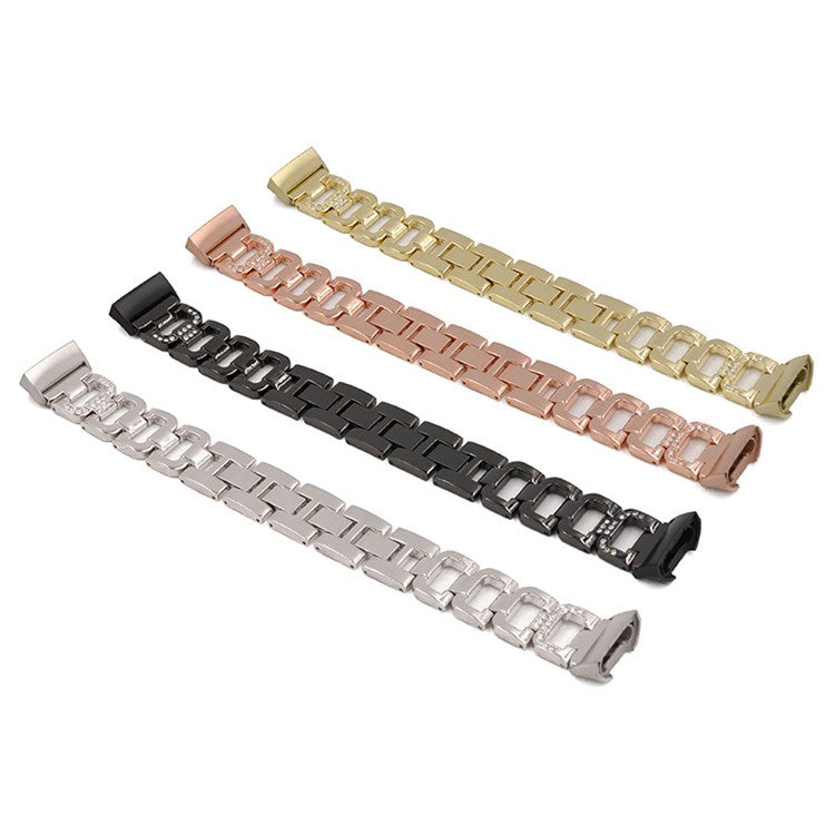 Durable Rhinestones Decor Aluminum Alloy Replacement Smart Watch Band Wrist Strap for Fitbit Charge 6 / 5 - Black