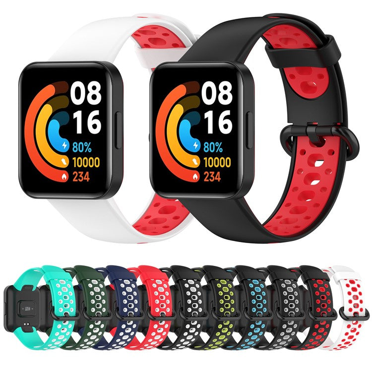 Dual Color Breathable Watch Band Soft Silicone Strap for Xiaomi Redmi Watch 2 - Black/Green