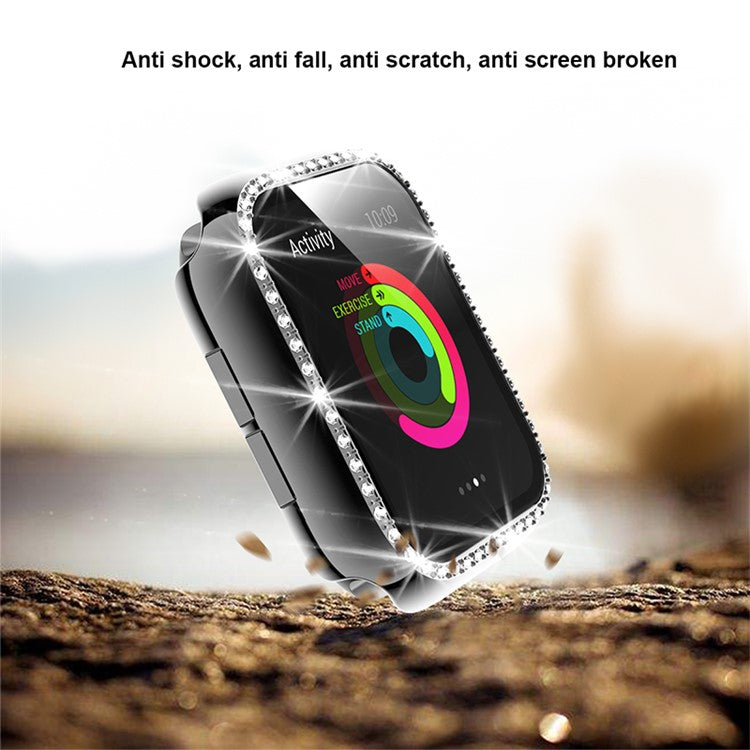 Single Row Rhinestone Decorative PC Watch Case Cover + Tempered Glass Screen Protector for Apple Watch Series 3/2/1 42mm - Grey