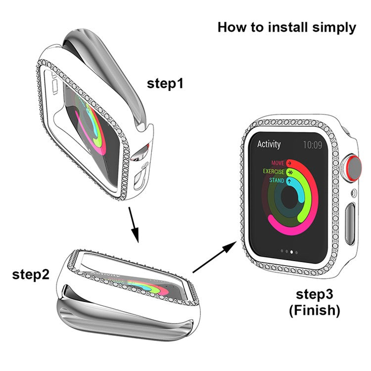 Single Row Rhinestone Decorative PC Watch Case Cover + Tempered Glass Screen Protector for Apple Watch Series 3/2/1 42mm - Grey