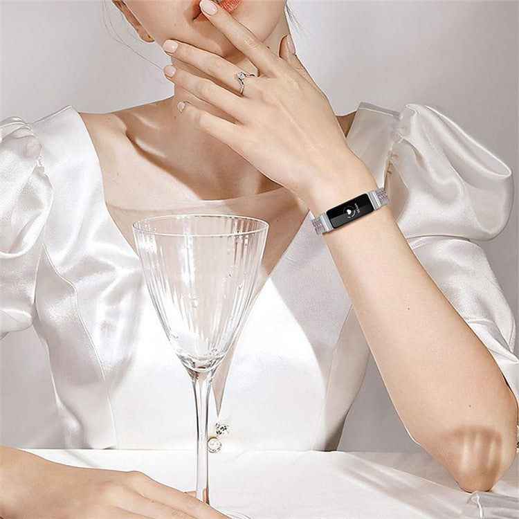 5 Beads Stainless Steel Wrist Strap with Double Buckle Smart Watch Band for Fitbit Inspire 1/2/Inspire HR - Rose Pink Splicing