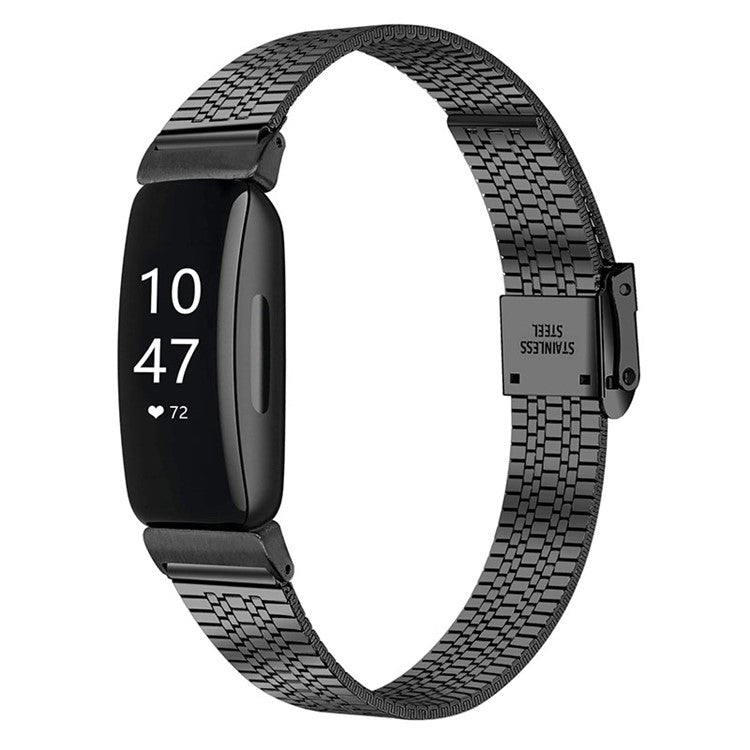 5 Beads Stainless Steel Wrist Strap with Double Buckle Smart Watch Band for Fitbit Inspire 1/2/Inspire HR - Black