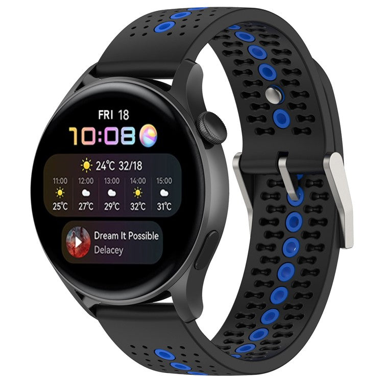20mm Bi-color Silicone Watch Strap Wristband for Huawei Watch GT3 42mm/Samsung Galaxy Watch 42mm - Black/Blue
