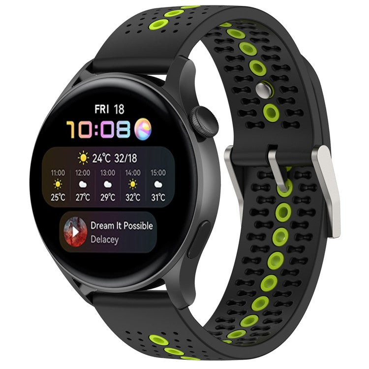20mm Bi-color Silicone Watch Strap Wristband for Huawei Watch GT3 42mm/Samsung Galaxy Watch 42mm - Black/Lime