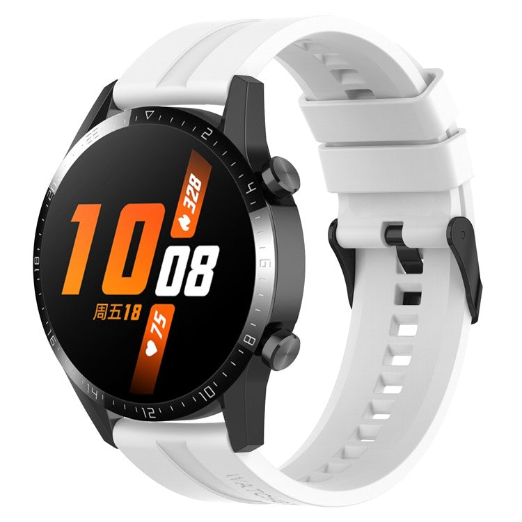 20mm Silicone Adjustable Watch Band Wrist Strap for Huawei Watch GT Runner/Watch GT3 42mm - Black Steel Buckle/White