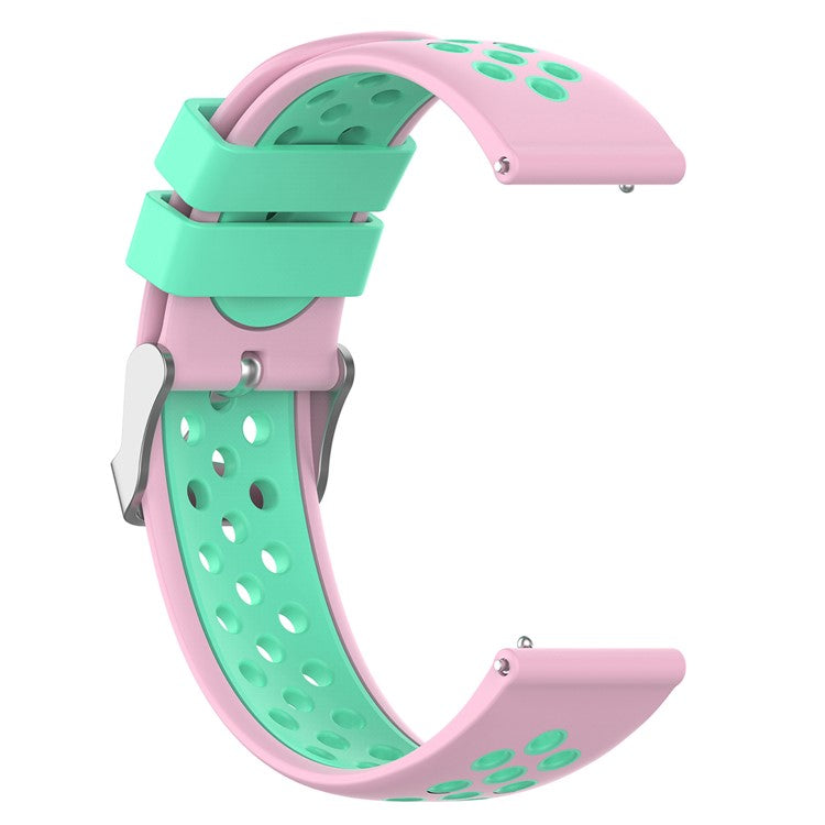 22mm Breathable Dual Color Silicone Watch Strap Wristband with Multiple Holes Design for Huawei Watch GT3 46mm/Samsung Gear S3 Frontier/Classic - Pink/Teal