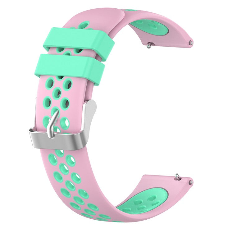 22mm Breathable Dual Color Silicone Watch Strap Wristband with Multiple Holes Design for Huawei Watch GT3 46mm/Samsung Gear S3 Frontier/Classic - Pink/Teal