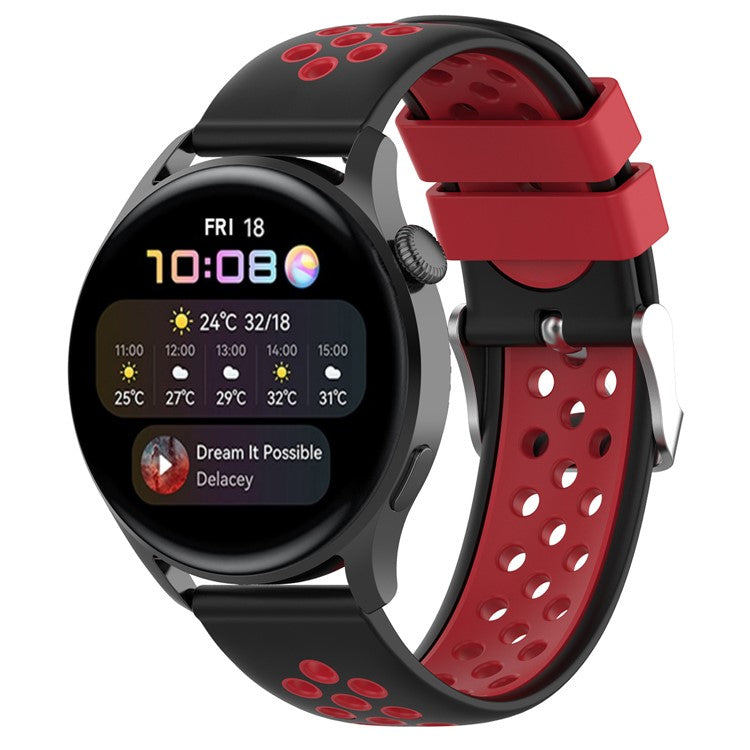 22mm Breathable Dual Color Silicone Watch Strap Wristband with Multiple Holes Design for Huawei Watch GT3 46mm/Samsung Gear S3 Frontier/Classic - Black/Red