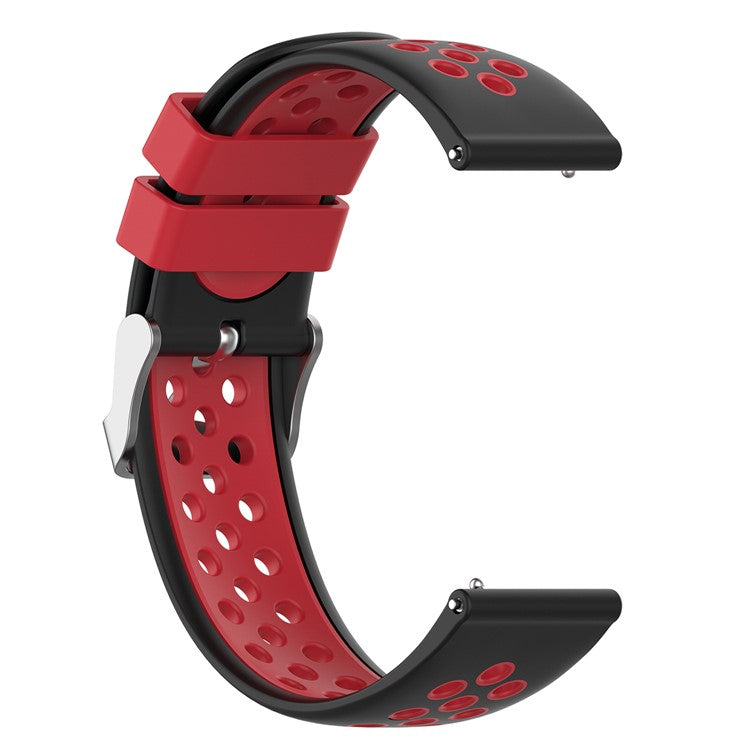 22mm Breathable Dual Color Silicone Watch Strap Wristband with Multiple Holes Design for Huawei Watch GT3 46mm/Samsung Gear S3 Frontier/Classic - Black/Red
