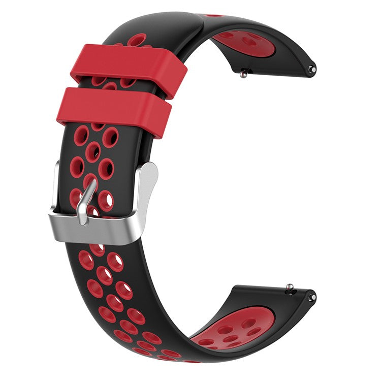 22mm Breathable Dual Color Silicone Watch Strap Wristband with Multiple Holes Design for Huawei Watch GT3 46mm/Samsung Gear S3 Frontier/Classic - Black/Red