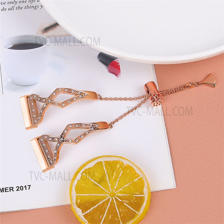 Hollow Out Rhinestone Decor 304 Stainless Steel Smart Watch Strap Women Slide Bracelet Wristband for Fitbit Versa 3/Fitbit Sense - Rose Gold