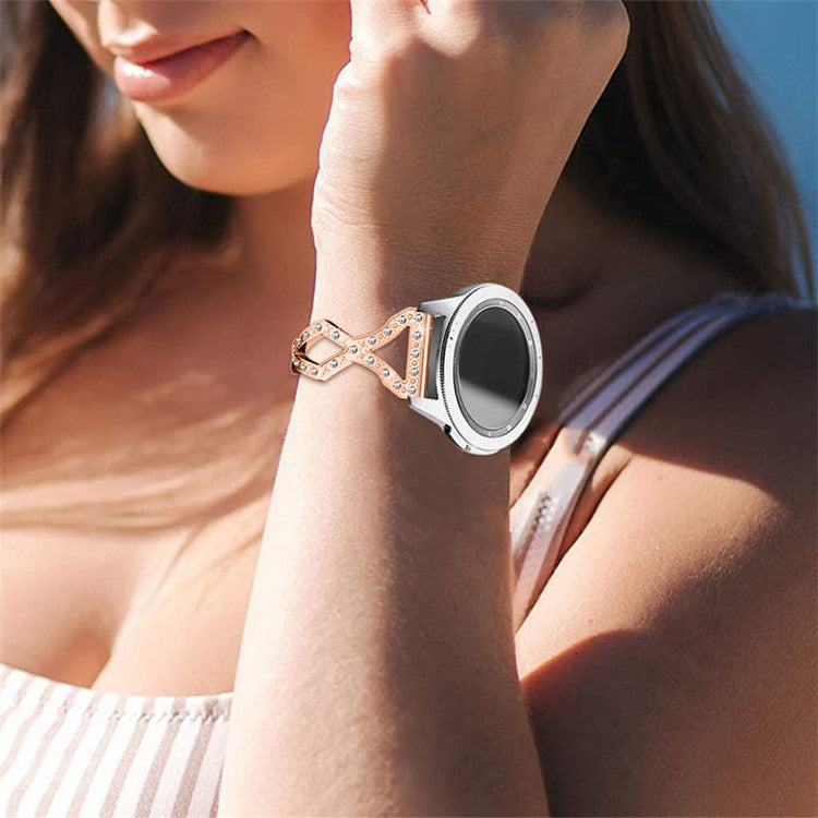 Hollow Out Rhinestone Decor 304 Stainless Steel Smart Watch Band Women Slide Bracelet for Samsung Gear S3 Classic/S3 Frontier - Rose Gold