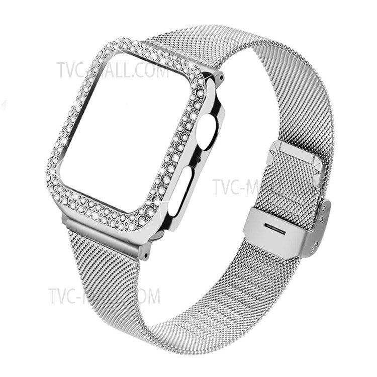 Stainless Steel Milanese Watch Strap with Rhinestone Watch Cover for Apple Watch Series 3 / 2 / 1 38mm - Silver