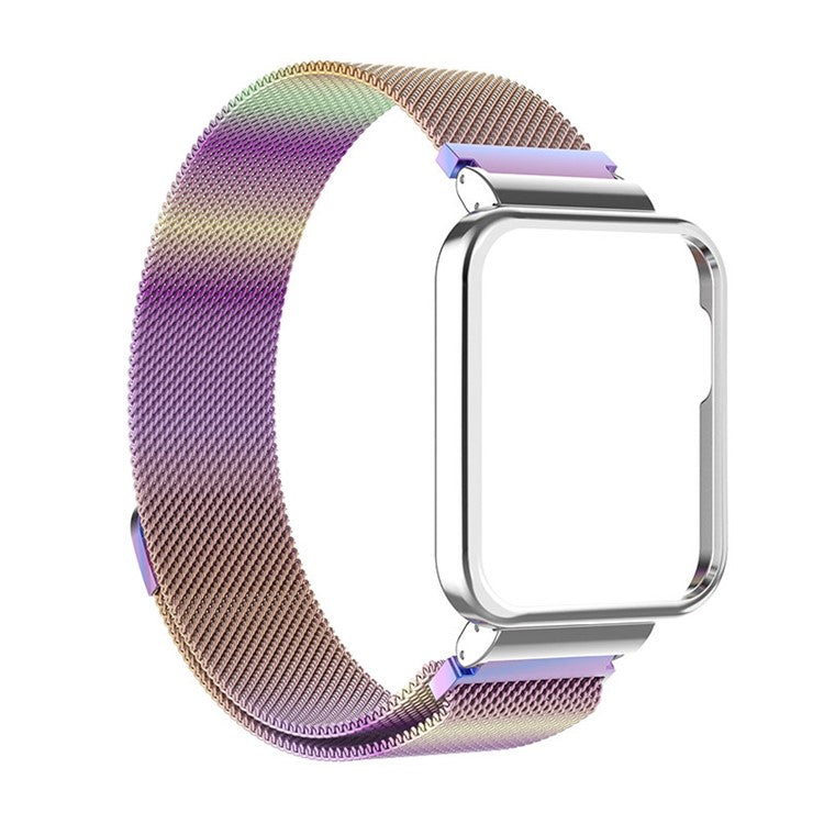 Magnetic Closure Freely-Adjusted Stainless Steel Watchband Wrist Strap + Watch Protector Case for Xiaomi Redmi Watch 2 - Colorful/Silver Frame