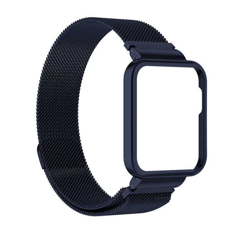 Magnetic Closure Freely-Adjusted Stainless Steel Watchband Wrist Strap + Watch Protector Case for Xiaomi Redmi Watch 2 - Ink Blue