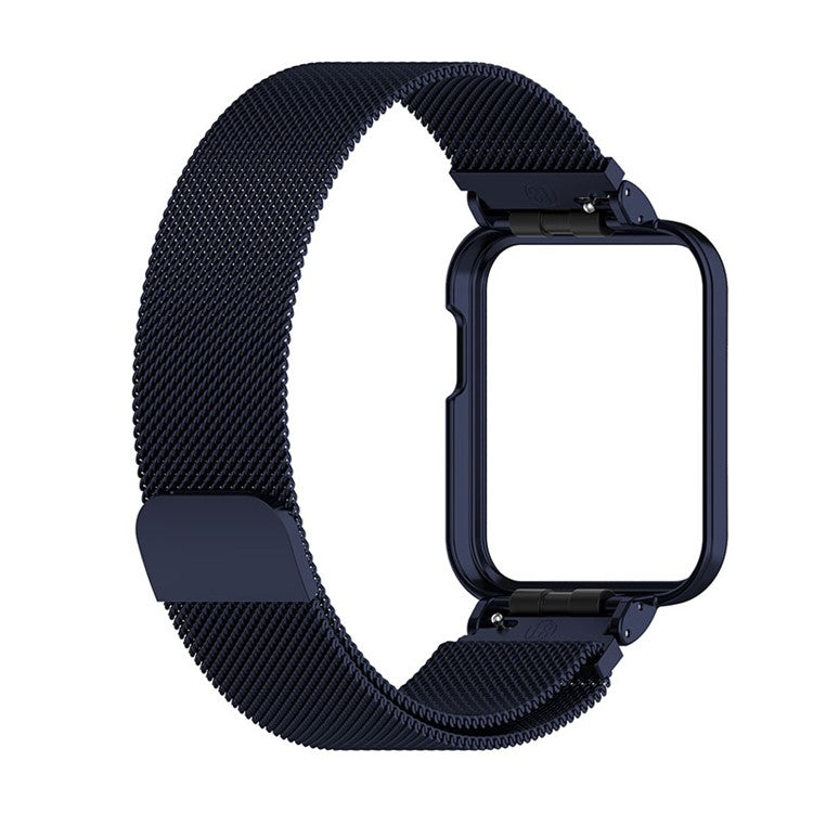 Magnetic Closure Freely-Adjusted Stainless Steel Watchband Wrist Strap + Watch Protector Case for Xiaomi Redmi Watch 2 - Ink Blue