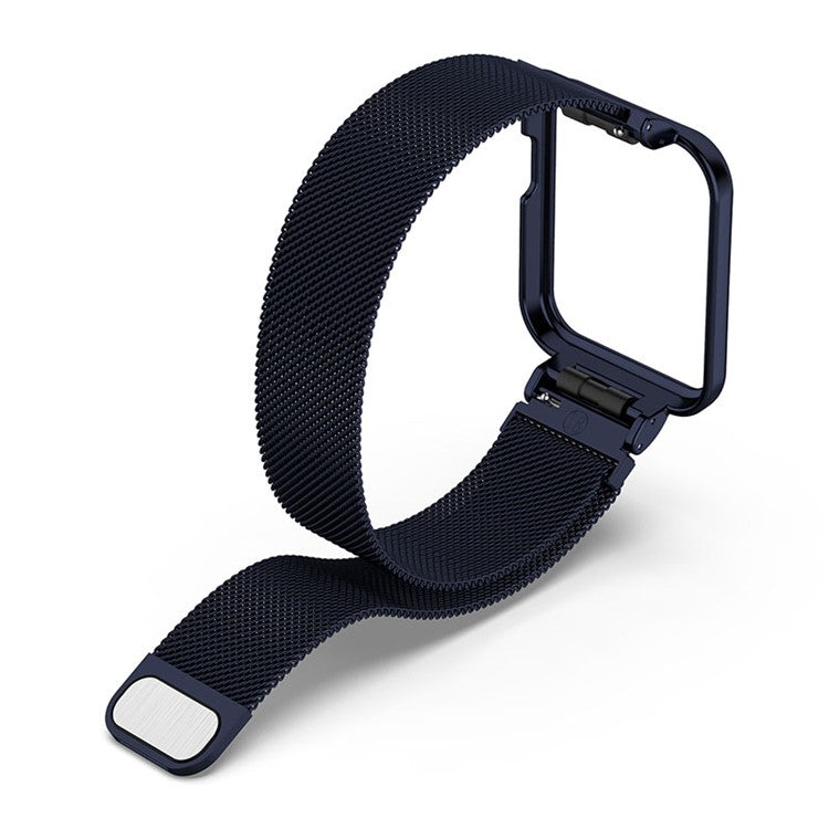 Magnetic Closure Freely-Adjusted Stainless Steel Watchband Wrist Strap + Watch Protector Case for Xiaomi Redmi Watch 2 - Ink Blue