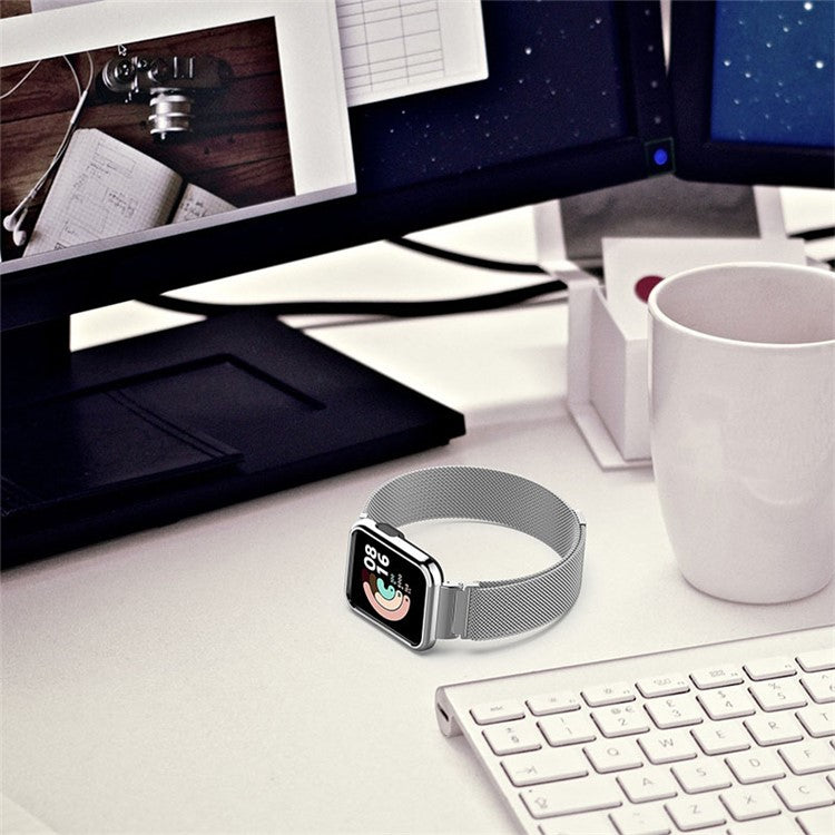 Magnetic Closure Freely-Adjusted Stainless Steel Watchband Wrist Strap + Watch Protector Case for Xiaomi Redmi Watch 2 - Ink Blue