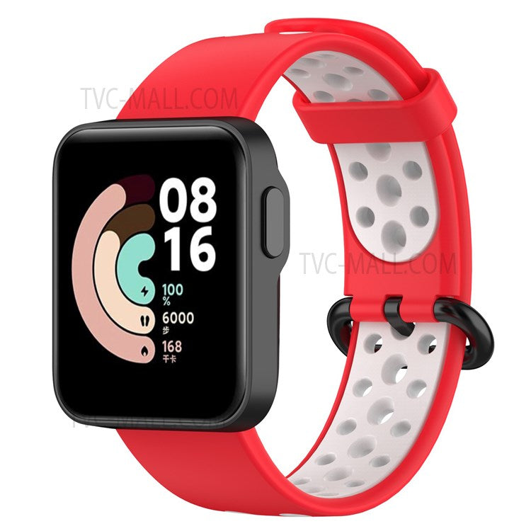 Dual-Color Hollow Silicone Watchband Strap Replacement for Xiaomi Redmi Watch 2 - Red/White