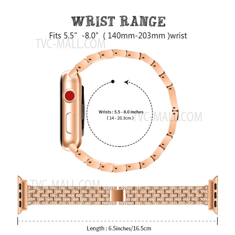 Five Beads Metal Smart Watch Band Wrist Strap + Rhinestone Decor Watch Case for Apple Watch SE 44mm / SE (2022) 44mm / SE (2022) 44mm Series 6 / 5 / 4 44mm - Rose Gold