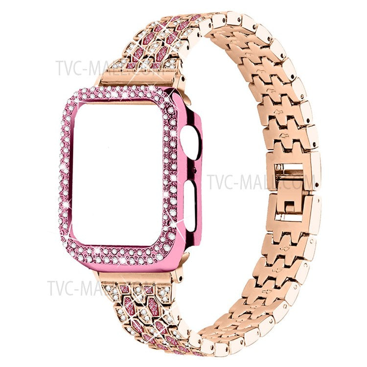 Rhinestone Decor Five Beads Metal Watch Strap Replacement + Anti-Wear Protective Case for Apple Watch Series 3 / 2 / 1 38mm - Rose Gold / Rose / Rose Pink