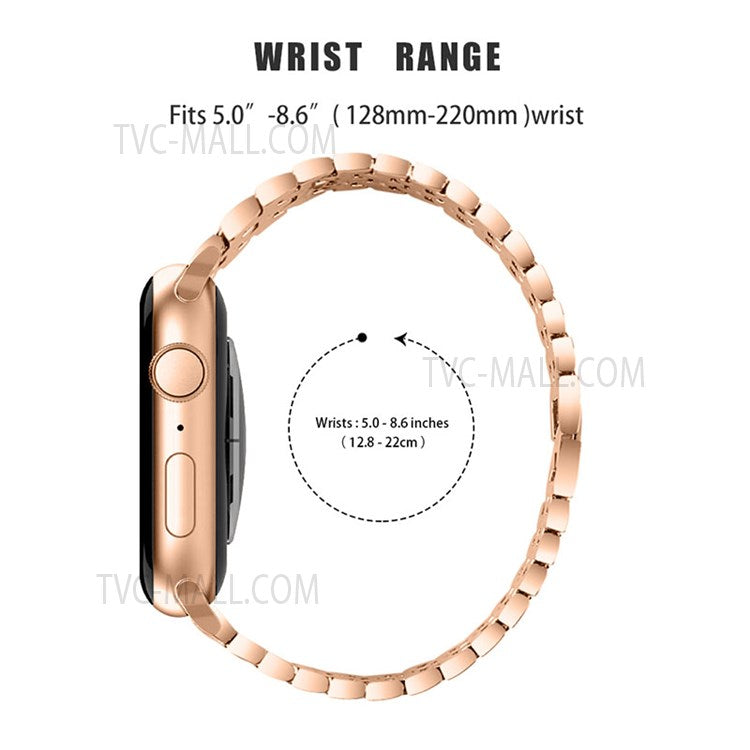 Five Beads Rhinestone Metal Watchband Strap + Anti-scratch Protective Watch Cover Case for Apple Watch Series 3/2/1 42mm - Rose Gold/Rose/Rose Gold