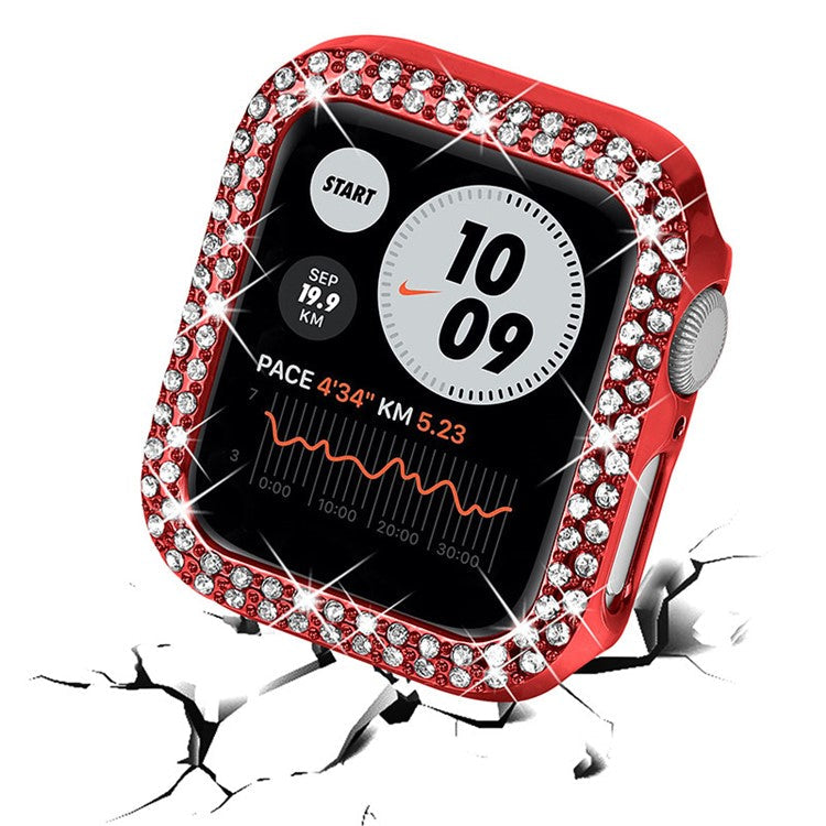 Rhinestone Decor Hard PC Anti-fall Watch Protective Cover Case for Apple Watch Series 9 / 8 / 7 45mm - Red