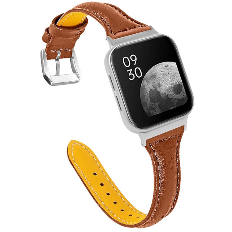 Quick Release Watch Band Top Grain Cowhide Genuine Leather Watch Strap for Oppo Watch 41mm - Brown