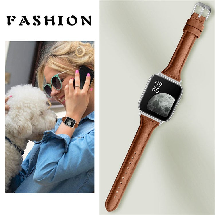 Quick Release Watch Band Top Grain Cowhide Genuine Leather Watch Strap for Oppo Watch 41mm - Brown