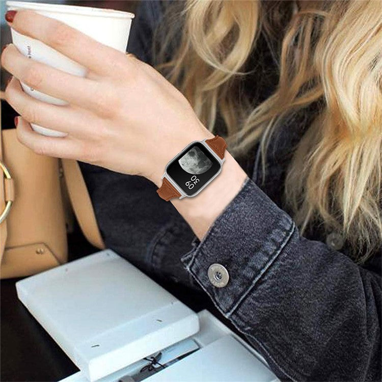 Quick Release Watch Band Top Grain Cowhide Genuine Leather Watch Strap for Oppo Watch 41mm - Brown