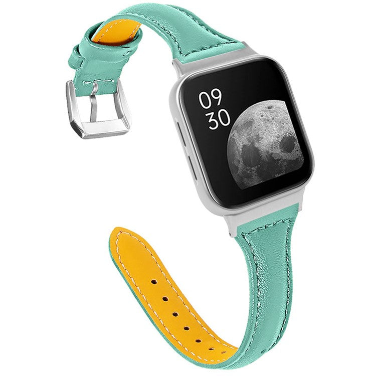 Quick Release Watch Band Top Grain Cowhide Genuine Leather Watch Strap for Oppo Watch 41mm - Teal