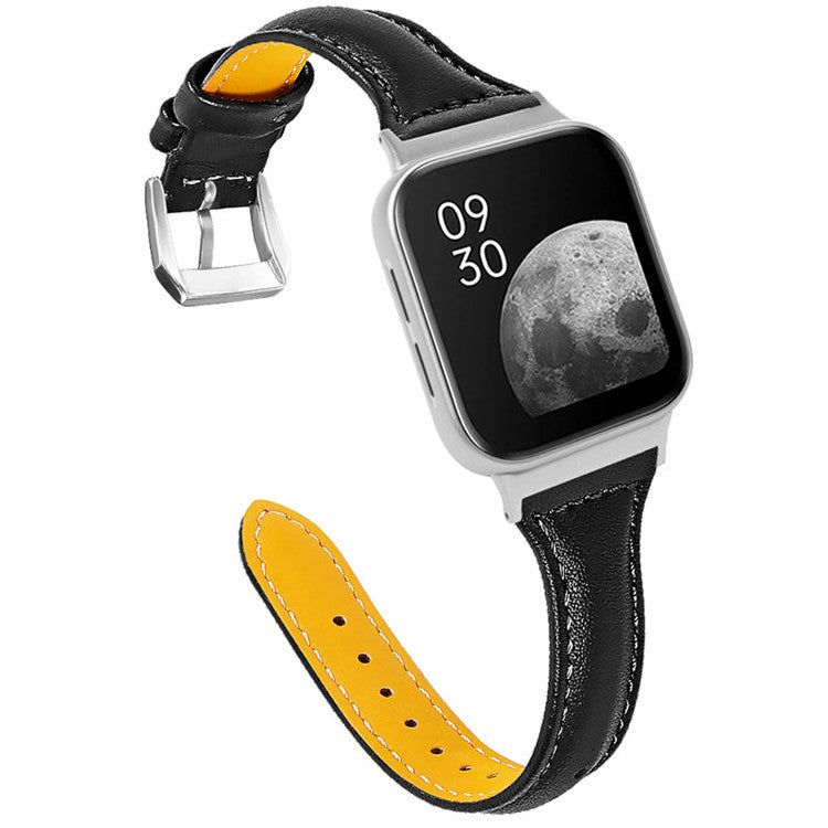 Quick Release Watch Band Top Grain Cowhide Genuine Leather Watch Strap for Oppo Watch 41mm - Black