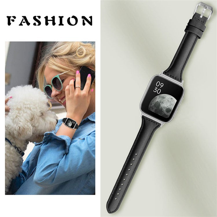 Quick Release Watch Band Top Grain Cowhide Genuine Leather Watch Strap for Oppo Watch 41mm - Black