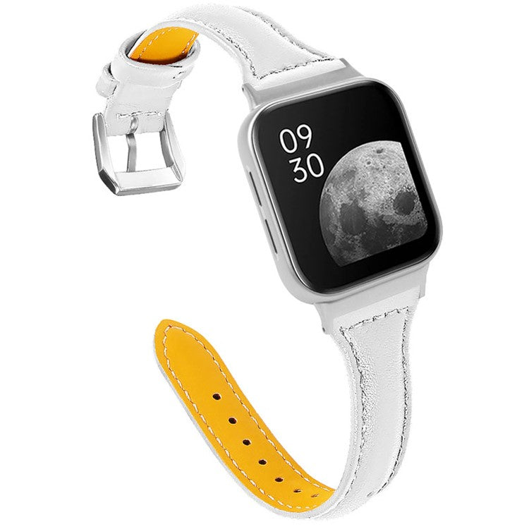 Quick Release Watch Band Top Grain Cowhide Genuine Leather Watch Strap for Oppo Watch 41mm - White