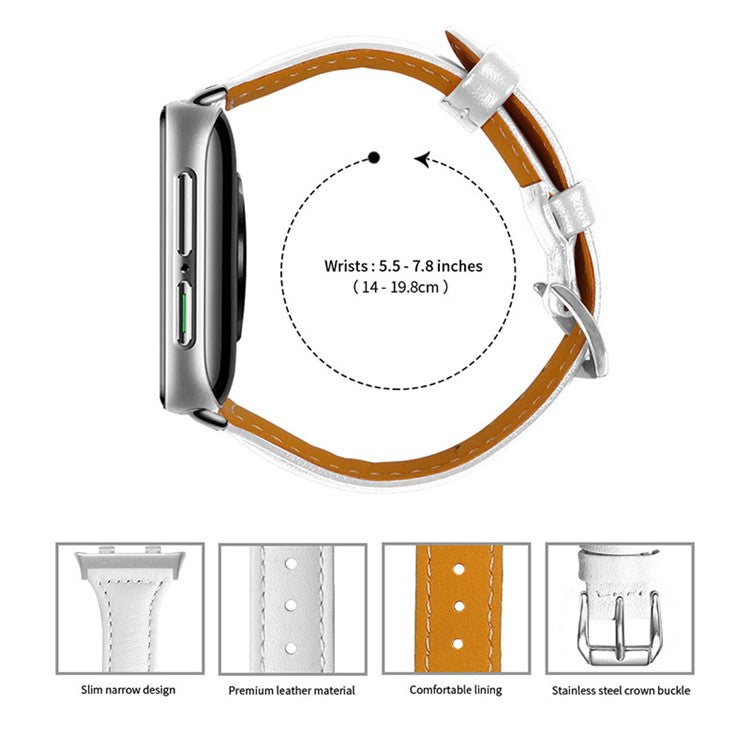 Quick Release Watch Band Top Grain Cowhide Genuine Leather Watch Strap for Oppo Watch 41mm - White