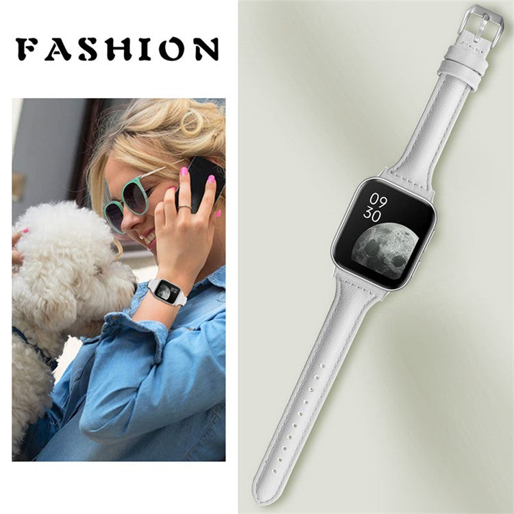 Quick Release Watch Band Top Grain Cowhide Genuine Leather Watch Strap for Oppo Watch 41mm - White