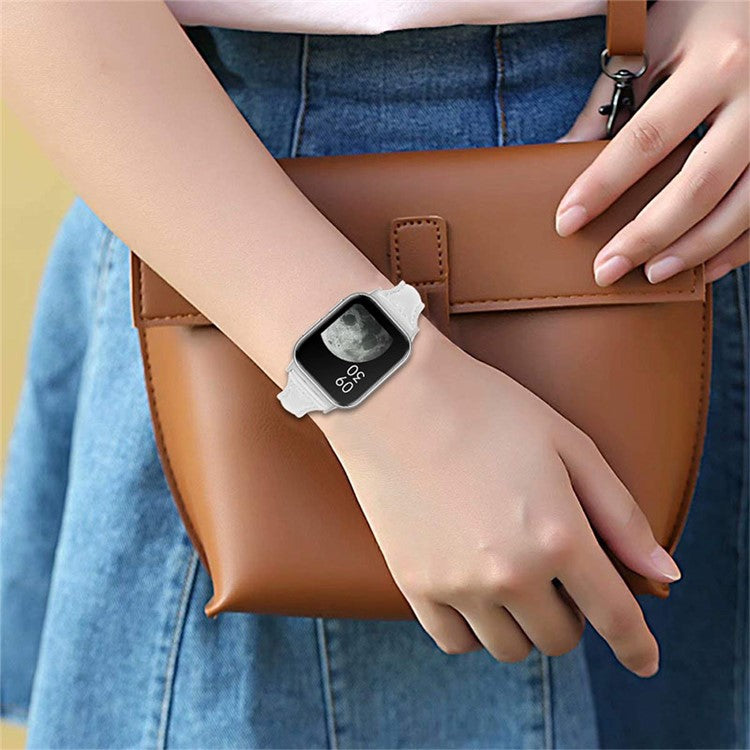 Quick Release Watch Band Top Grain Cowhide Genuine Leather Watch Strap for Oppo Watch 41mm - White