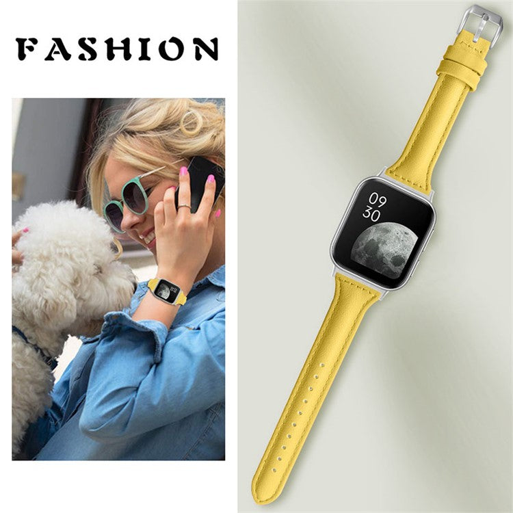 Top Layer Cowhide Genuine Leather Smart Watch Strap Replacement Watch Band for Oppo Watch 46mm - Orange