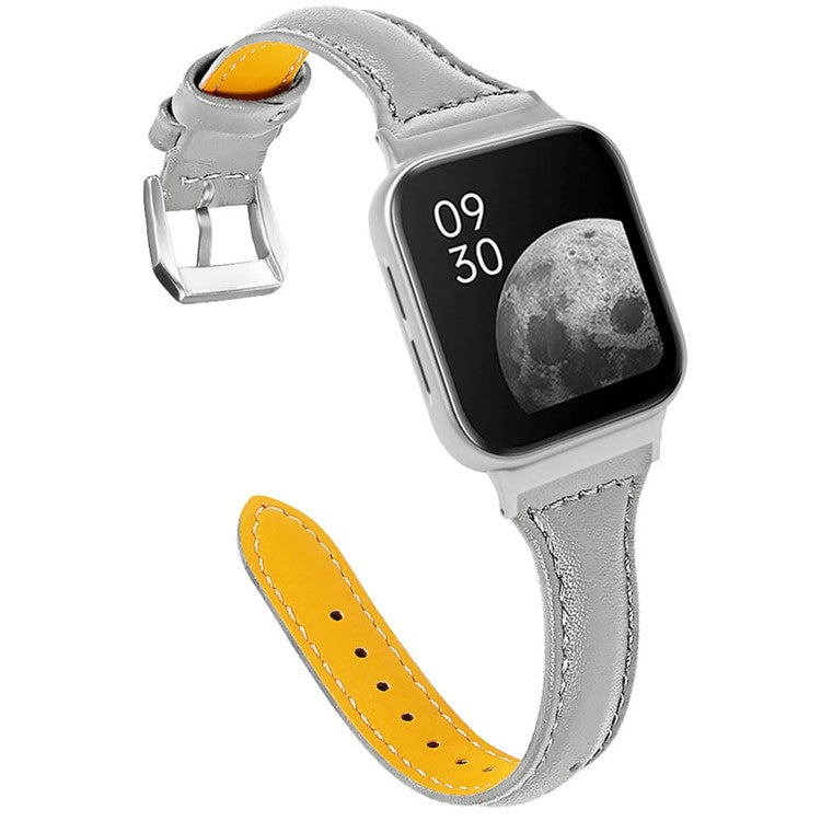 Top Layer Cowhide Genuine Leather Smart Watch Strap Replacement Watch Band for Oppo Watch 46mm - Grey