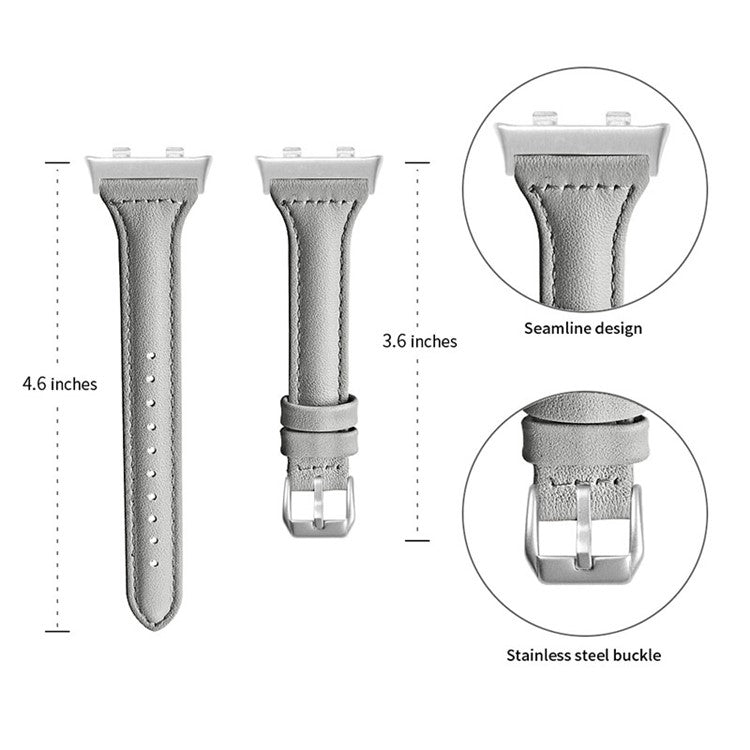 Top Layer Cowhide Genuine Leather Smart Watch Strap Replacement Watch Band for Oppo Watch 46mm - Grey