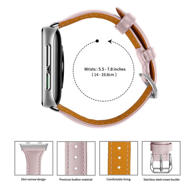 Top Layer Cowhide Genuine Leather Smart Watch Strap Replacement Watch Band for Oppo Watch 46mm - Pink