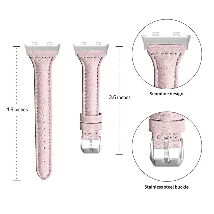 Top Layer Cowhide Genuine Leather Smart Watch Strap Replacement Watch Band for Oppo Watch 46mm - Pink