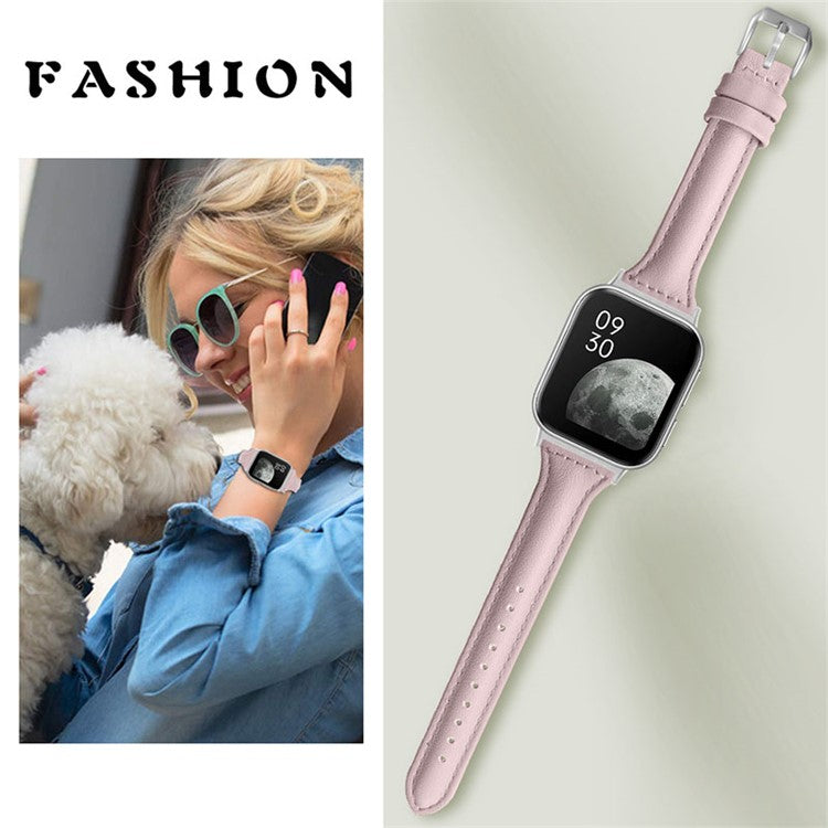 Top Layer Cowhide Genuine Leather Smart Watch Strap Replacement Watch Band for Oppo Watch 46mm - Pink