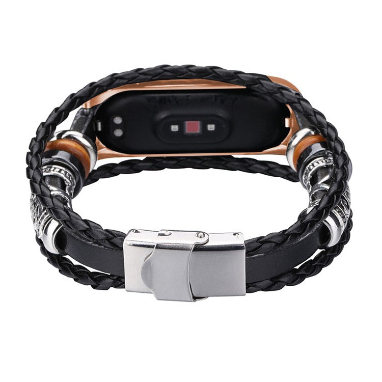 Retro Ethnic Style Smart Watch Wrist Band Strap Beaded Bracelet for Xiaomi Mi Band 5/6 - Black/Gold