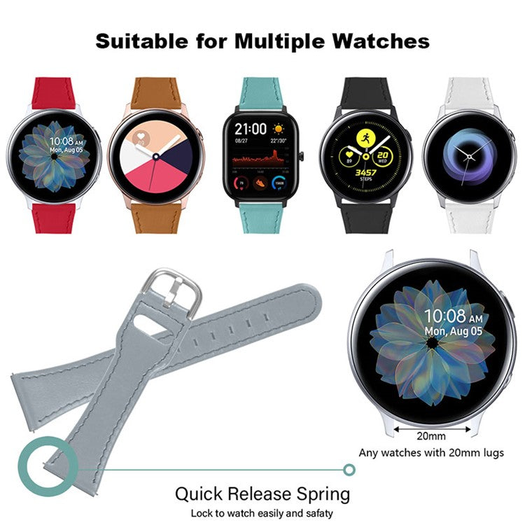 High-end Genuine Leather Replacement 22mm Watch Strap with Buckle for Samsung Galaxy Watch3 45mm / Samsung Galaxy Watch 46mm - Grey