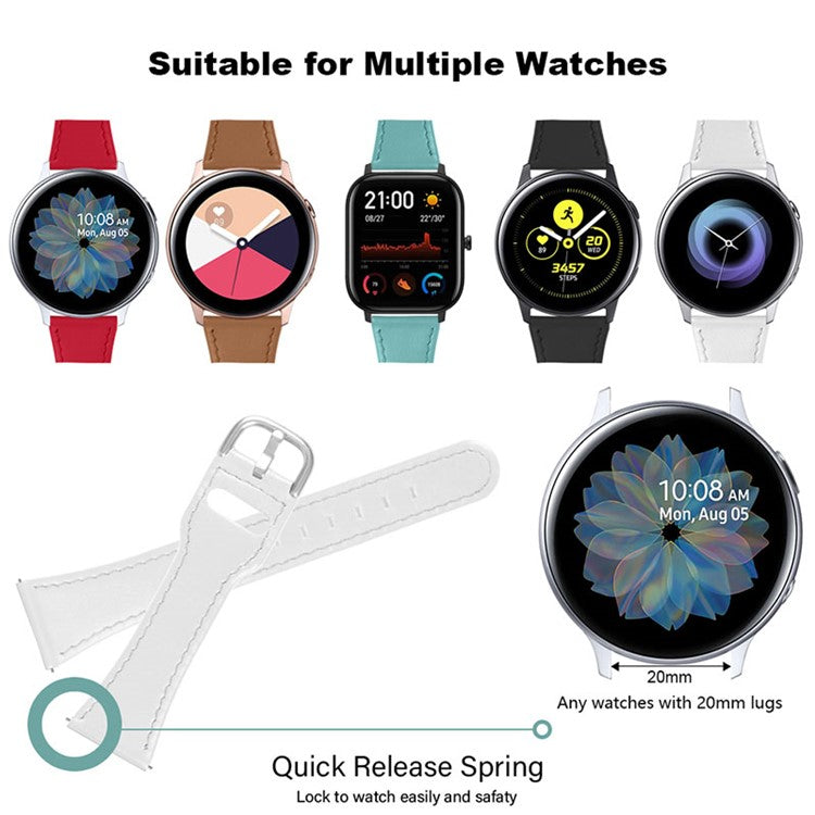High-end Genuine Leather Replacement 22mm Watch Strap with Buckle for Samsung Galaxy Watch3 45mm / Samsung Galaxy Watch 46mm - White