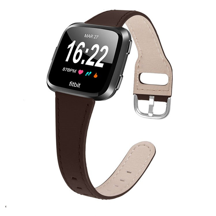 Cowhide Genuine Leather Watch Band Stainless Steel Buckle Wrist Strap for Fitbit Versa 2/Fitbit Versa/Fitbit Versa Lite/Fitbit Versa SE - Coffee