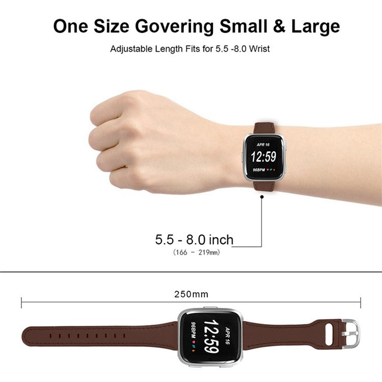 Cowhide Genuine Leather Watch Band Stainless Steel Buckle Wrist Strap for Fitbit Versa 2/Fitbit Versa/Fitbit Versa Lite/Fitbit Versa SE - Coffee