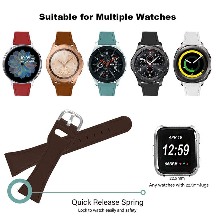 Cowhide Genuine Leather Watch Band Stainless Steel Buckle Wrist Strap for Fitbit Versa 2/Fitbit Versa/Fitbit Versa Lite/Fitbit Versa SE - Coffee
