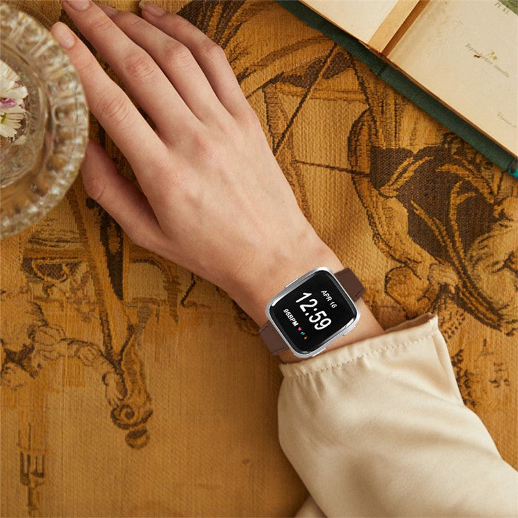 Cowhide Genuine Leather Watch Band Stainless Steel Buckle Wrist Strap for Fitbit Versa 2/Fitbit Versa/Fitbit Versa Lite/Fitbit Versa SE - Coffee